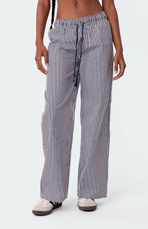 Seaside Striped Pants Long Pants Casual, Pants Loose, Printed Wide Leg Pants, Pants Casual, Crop Top Blouse, Maxi Dress Party, Casual Trousers, Drawstring Pants, Printed Pants