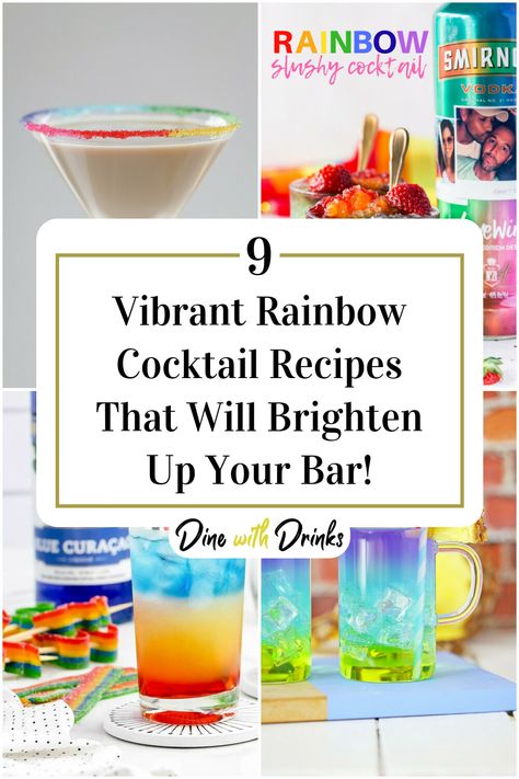 Collage of 4 rainbow cocktails. Colorful Mixed Drinks, Pride Cocktail Recipes, Pride Drinks, Rainbow Cocktails, Colourful Cocktails, Party Canapes, Rainbow Cocktail, Rainbow Drinks, Cocktail Names