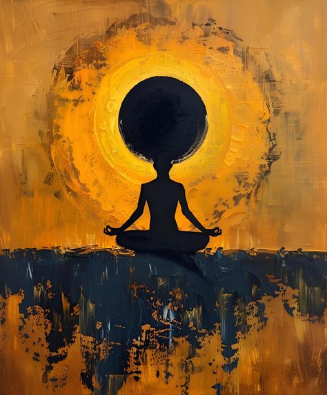 Discover the serenity of this abstract painting featuring a meditative theme. A silhouette of a person in a lotus position against a vibrant, dreamlike backdrop invites tranquility and mindfulness. Bring this calming energy to your space - save & follow for more inspiring art. Elevate your home décor or find the perfect image prompt for your next project! #MeditativeArt #AbstractPainting #AiArt #HomeDecor #ArtPrint #Mindfulness #CreativeInspiration #imageprompt #Aiimage Positive Energy Paintings, Silhouette Of A Person, Paint Night, Sell Photos, Inspiring Art, Chakra Meditation, Night Painting, Night Ideas, Perfect Image