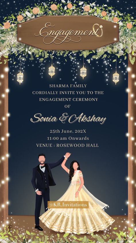 Engagement Illustration Cards, Engagement Design Card, Engagment Invites Template, Engagement Invition Card, Engagement Digital Invitation Cards, Engagement Invite Indian, Reception Digital Invite, Indian Engagement Cards Invitations, Engament Cards Ideas