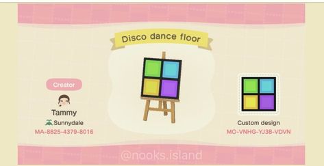 Dance Floor Animal Crossing, Acnh Dance Floor Design, Neighborhood Ideas, Acnh Builds, Disco Floor, Acnh Path, Ac Ideas, Acnh Design, Acnh Codes