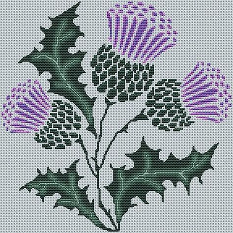 Artists Alley Scottish Thistle Cross Stitch Pattern Stitch Count is 142 x 142 Finished design size on 14 count Aida is 10.1" x 10.1". Model stitched on Ice Blue Aida Fabric 14 count. . Scottish Cross Stitch, Thistle Cross Stitch Pattern, Heritage Quilt, Needlecraft Patterns, Dragon Cross Stitch, Beaded Things, Dragon Crafts, Aida Fabric, Cross Stitch Tree