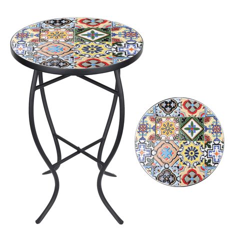 PRICES MAY VARY. 【Multipurpose Accent Table】Side table is perfect for indoor and outdoor use, such as a patio plant side table, balcony table, outdoor coffee table, pool side, porch, yard, deck or sofa side in your living room. Looks great on the patio 【Perfect Size to Any Space】A 14'' small round table is perfect for small balcony decor! The mosaic top is lovely and there are no sharp edges. It is the perfect table between your two patio chairs. A great place to have coffee or a drink! 【Ceramic Bistro Balcony, Mosaic Patio, Mosaic Side Table, Outdoor Mosaic, Patio Accent Table, Coffee Table Plants, Mosaic Coffee Table, Coffee Desk, Porch Outdoor