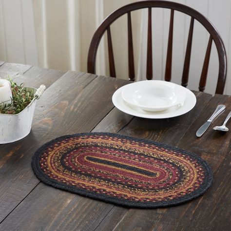 Heritage Farms Jute Oval Placemat 10x15 Mixed Braids, Primitive Country Decor, Primitive Colors, Farm Dining Table, Primitive Americana, Country Table, Log Cabin Decor, Vhc Brands, Gather Round