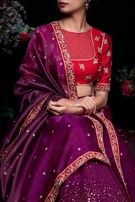 Shop for Shimai Jayachandra Purple Silk Organza Twilight Lily Embroidered Dupatta for Women Online at Aza Fashions Red Tissue Silk Dupatta With Zari Work, Red Dupatta With Zari Work In Tissue Silk, Red Tissue Silk Traditional Wear With Dupatta, Red Tissue Silk Lehenga With Dori Work, Reception Chanderi Dupatta With Gota Work, Chanderi Dupatta With Gota Work For Reception, Reception Kundan Dupatta With Zari Work, Red Traditional Wear With Zari Work In Tissue Silk, Red Embroidered Tissue Silk Traditional Wear