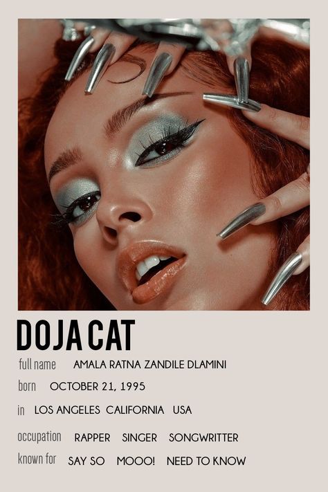 Doja Cat Poster, Singer Posters, Doja Cat Outfits Concert, Celebrity Posters, Popular Celebrities, Cat Collage, Minimalist Posters, Shell Crafts Diy, Cat Poster