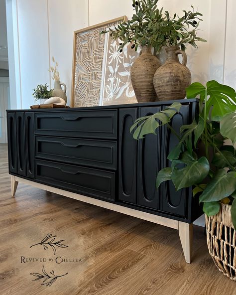 Painted in Coal Black by Fusion Mineral Paint! Check out more photos here! Mcm Credenza, Fusion Mineral Paint, Mineral Paint, Refinishing Furniture, Credenza, Painted Furniture, More Photos, Paint, Furniture