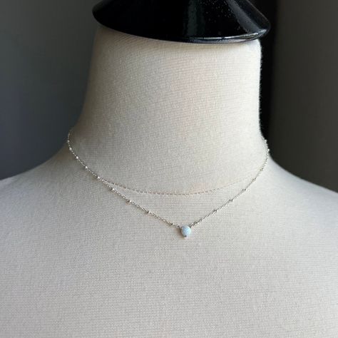 Silver Opal Jewelry, Dainty Opal Necklace, Opal Choker, Opal Jewelry Necklace, Opal Necklace Silver, Bridesmaid Inspiration, Layered Necklaces Silver, Opal Pendant Necklace, White Lab