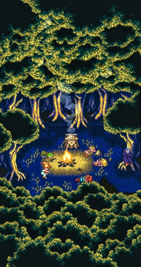 Enjoy Chrono Trigger Art, Campfire Scene, Retro Games Wallpaper, Chrono Cross, Game Wallpaper Iphone, Chrono Trigger, Scene Wallpaper, Pixel Art Background, Arte 8 Bits