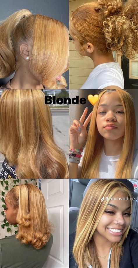 Hairstyles With Dyed Hair, Blond Hair Dye Black Women, Light Ginger Brown Hair Color, Patch Color Hair, Minimum Ingredient Recipes, Dyed Natural Hair Honey Blonde, Golden Blonde On Black Women, Good Colors To Dye Your Hair, Cute Natural Hair Dye Ideas