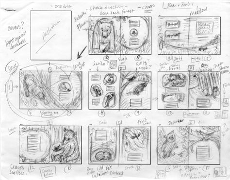 Jennifer ThermesA page of thumbnails for 32 page picture book, Bear and Bird. I spend a lot of time making teeny tiny thumbnails and working out the flow of the book as a whole. Picture Book Thumbnails, Thumbnail Drawings, Pictures Of Horses, Port Washington New York, Suburban Backyard, Book Maps, Thumbnail Sketches, Parsons School Of Design, A Pony