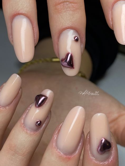 3D chrome heart nails Chrome Heart Nails, Heart Simple, 3d Chrome, Heart Nails, Chrome Hearts, Nail Inspo, Bubbles, Nails