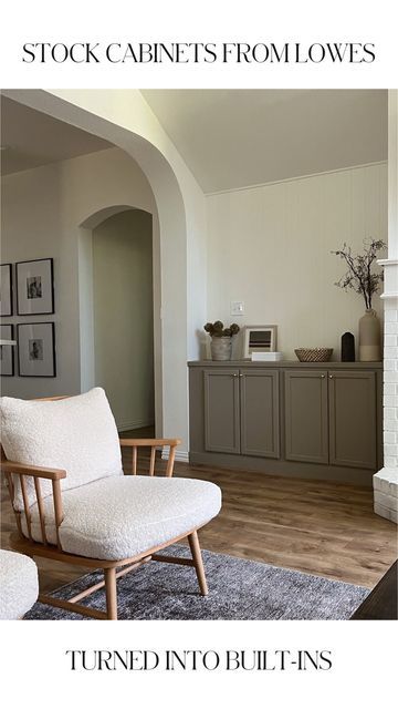 Amanda | According to Mandy on Instagram: "Turn these stock cabinets from @loweshomeimprovement into… whatever you want! Each cabinet was $130 and we have 2 on each side of the fireplace to make these built-ins! Swap out the hinges for some soft close ones to make them feel more luxe and custom! Would you do this in your home? Tell me in the comments! . . . . . #diy #builtins #livingroominspo #builtinshelves #diyhomedecor #diyacrossamerica #girlsusingpowertools #diyblogger #homeinspo #neutralde Fireplace Cabinets On Each Side, Fireplace With Cabinets, Making Furniture, Stock Cabinets, Diy Remodel, The Fireplace, Side Cabinet, Built In Shelves, Living Room Inspo