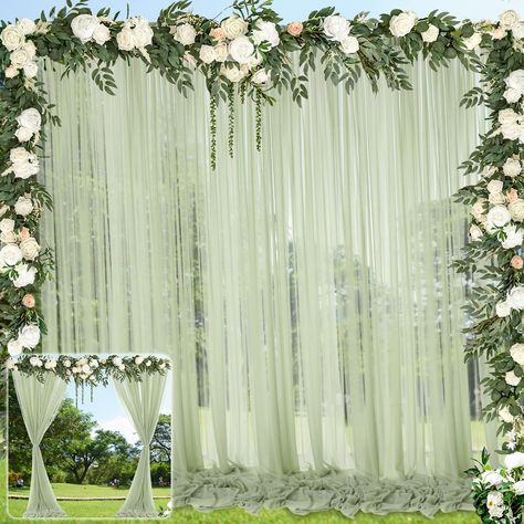 PRICES MAY VARY. What You Will Get: you will receive 2 pieces of sage green backdrop curtains; These backdrop curtains are suitable for decorating in most occasions, such as weddings, baby showers, anniversaries, birthday parties, etc, easy to attract guests' attention Convenient to Use: the polyester window curtains have a 4 inch rod pocket on the top edge, which can be easily hung on the backdrop rack without slipping off, suitable for more pipes and curtain backdrop racks Quality Fabric: this Sage Green Quince Theme, Hall Decorations For Wedding, Sage Green Baby Shower Decor, Sage Green Quinceanera Theme, Chiffon Backdrop, Curtains Backdrop, Sage Green Curtains, Indian Baby Shower Decorations, Cake Table Decor