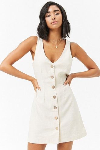 Sleeveless Button-Front Linen Dress Stylish Short Dresses, Shop Name, Products Ideas, Outfits Verano, Trendy Clothes, Clothes Shop, Dress Mini, Button Down Dress, Ladies Dress Design