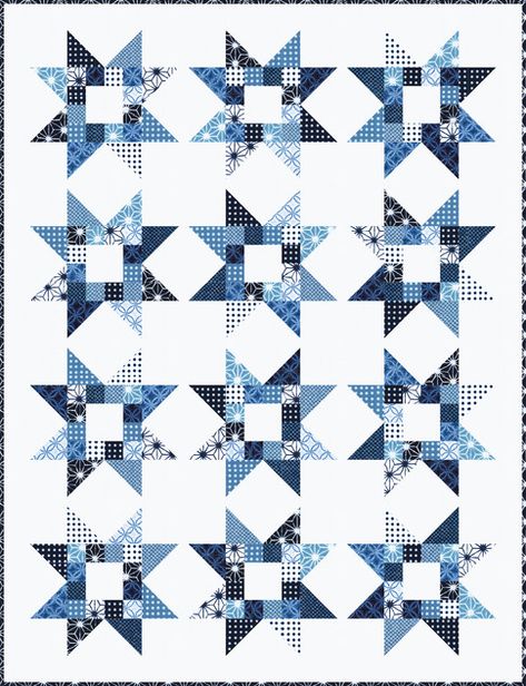 Quilty Stars Designer Pattern: Robert Kaufman Fabric Company Showering Stars Free Quilt Pattern, Traditional Quilt Blocks, Tattoos Animals, Quilting Fashion, Two Color Quilts, Stars Quilt, White Quilts, String Quilts, Patriotic Quilts