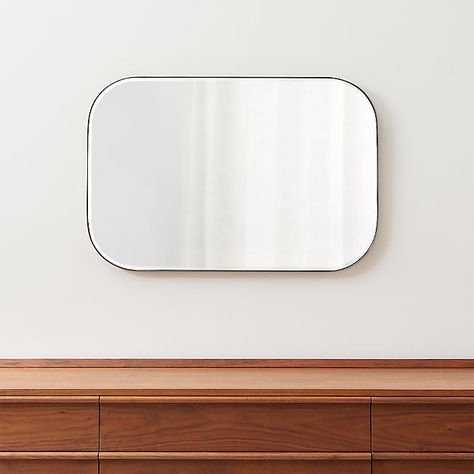 Bathroom Mirrors | Crate and Barrel Rounded Rectangle Mirror, Rectangle Wall Mirror, Picture Frame Gallery, Chic Mirror, Silver Picture Frames, Rounded Rectangle, Brass Band, Rectangle Mirror, Minimalist Wall