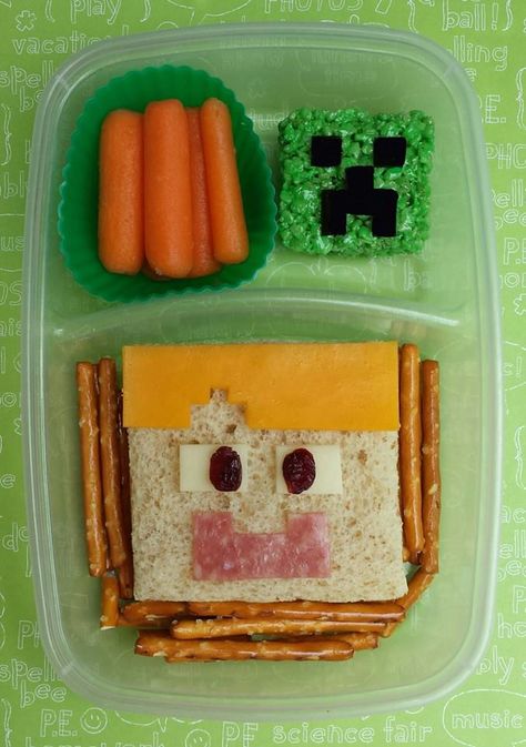 Minecraft Sandwich, Minecraft Bento, Minecraft Lunch Ideas, Kawaii School Lunch, Toddler Sandwiches, Minecraft Lunch, Disney Packed Lunch Ideas, Bento Box Lunch For Kids, Fun Kid Lunch