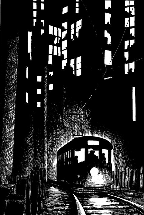 The Paris Review - Blog Archive Yoshihiro Tatsumi’s Tokyo Noir Arte Peculiar, Art Noir, City At Night, Graphic Novel Art, Relief Printing, Linocut Art, White Drawing, Woodcuts Prints, Manga Artist