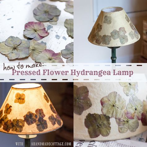 A handmade cottage: cottage craft Pressed Flower Lampshade, Flower Lampshade, Hydrangea Petals, Flower Lamp Shade, Lampshade Kits, Pressed Flower Crafts, Inspiring Others, Flower Lamp, Diy Upcycle