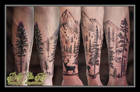 Brayden's stag in the forest scene - Dolly's Skin Art Tattoo Kamloops BC Mountain Trees Tattoo, Forest Forearm Tattoo, Trees Tattoo, Mountain Trees, Kamloops Bc, Forearm Sleeve, Deer Tattoo, Stag Deer, Tattoo Aftercare