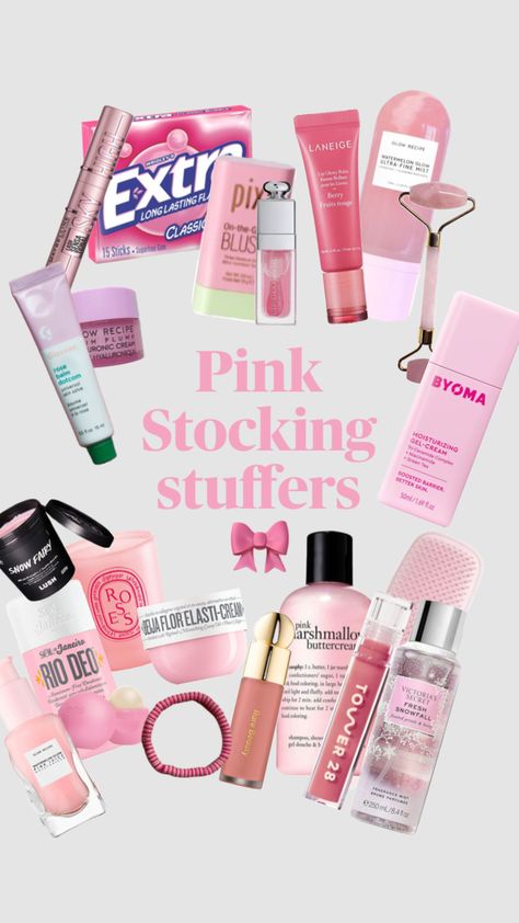 Pink stocking stuffers!#pink#christmaseve#christas#fyp Pink Stocking, Stocking Stuffers, Stockings, Pink