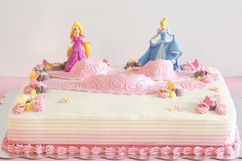 A Disney princess sheet cake for a princess birthday. The cake is vanilla sponge with chocolate buttercream filling and a lovely ombre pink shades on the outside Princess Birthday Sheet Cake, Disney Princess Sheet Cake, Princess Sheet Cake, Birthday Sheet Cake, Pink Princess Party, Birthday Sheet Cakes, Buttercream Filling, Vanilla Sponge, Ombre Pink