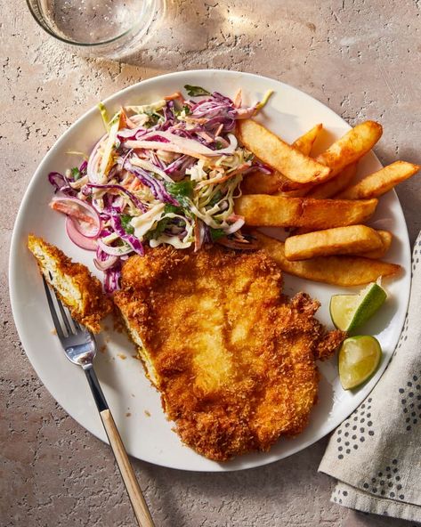 Curried Chicken Schnitzel (with Mango Chutney Coleslaw) | Kitchn Chicken Cutlet, Creamy Avocado Sauce, Curried Chicken, Super Easy Dinner, Chicken Schnitzel, Sheet Pan Suppers, Easy To Make Dinners, Mango Chutney, Curry Spices