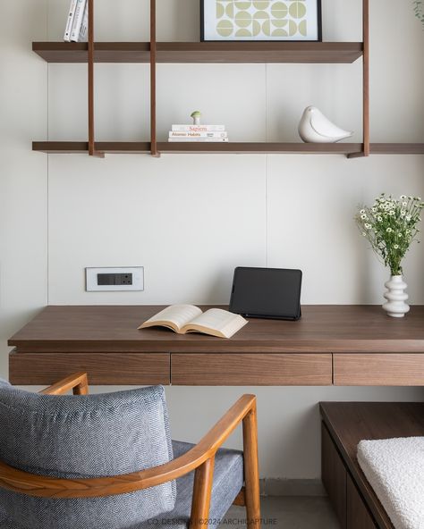 | Emerald retreat | Home office | When your home office doubles as a serene escape, work becomes a pleasure. 🌅💻 #codesigns#EmeraldRetreat #HomeOfficeDesign #InteriorDesignExcellence Photography by: @archi.capture_ Study Table Ideas Bedroom, Airbnb Office, Architect Plan, Retreat Home, Working Table, Study Area, Chic Spaces, Dream House Rooms, Study Areas