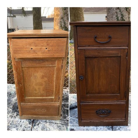 Before and After Antique Walnut Gel Stain | General Finishes Design Center Antique Walnut Gel Stain Over Oak, General Finishes Gel Stain Antique Walnut, Gel Stain Before And After, Old Masters Gel Stain, Painted Desks, Walnut Gel Stain, Cabinet Update, General Finishes Gel Stain, Gel Stains