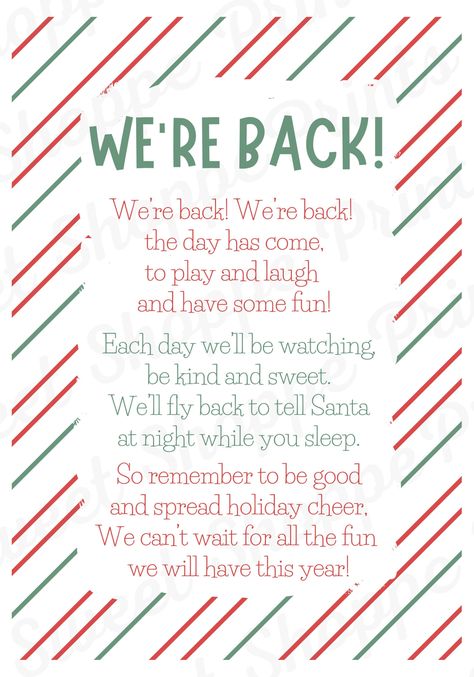 Elf Back Letter Printable, Christmas Elf Letter, I’m Back Elf Idea, Elf On The Self Im Back Ideas, Elf On The Shelf First Day Letter, Elf On The Shelf Is Back Letter, Elf I’m Back Note, Elf I'm Back Ideas, Return Of Elf On The Shelf Letter