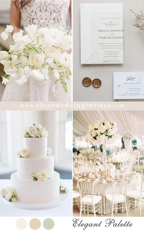 Top 7 Elegant and Stylish Wedding Color Schemes Can't Miss – Clear Wedding Invites Modern Classic Wedding Color Schemes, Color Motif For Wedding 2023, Modern Classic Wedding Color Palette, Wedding Colour Themes 2022, Classic Elegant Wedding Color Palette, Elegant Wedding Color Schemes, Neutral Wedding Invitations, Elegant Wedding Colors, Champagne Wedding Colors