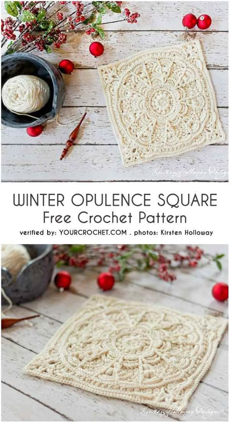 Winter Opulence Square Free Crochet Pattern Granny Square Ideas, Modern Haken, Make A Blanket, Christmas Blanket, Crochet Blocks, Crochet Granny Square, Your Crochet, Crochet Square Patterns, Granny Squares Pattern