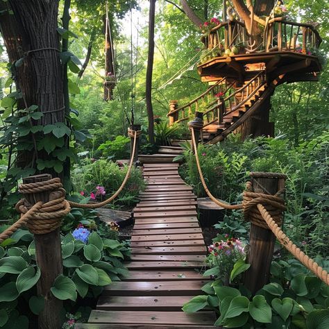 "Enchanted Treehouse Escape: A #magical treehouse peeks through #lush foliage, connected by a #charming wooden #bridge in a serene #nature. #treehouse #forest #wooden #bridge #enchanted #aiart #aiphoto #stockcake ⬇️ Download and 📝 Prompt 👉 https://stockcake.com/i/enchanted-treehouse-escape_872473_826239" Island Tree House, Tree House Forest, Treehouse Library, Cute Tree House, Tropical Treehouse, Magical Treehouse, Jesus Background, Serene Nature, Magic Treehouse