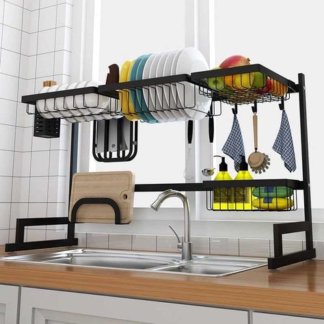 304 Stainless Steel Sink Drain Rack Kitchen Shelf DIY Adjustable Fruit Sink Rack Dish Drying Holder Kitchen Organizer - AliExpress Kitchen Dish Rack, Sink Drying Rack, Stainless Steel Paint, Drying Rack Kitchen, Sink Dish Rack, Dish Drying Rack, Over Sink, U Shaped Kitchen, Over The Sink