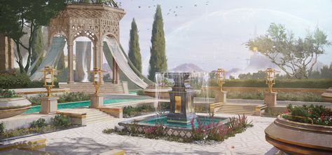 Fountain Concept Art, Fantasy Courtyard, Courtyard With Fountain, Battle Mage, Fantasy City, Fantasy Concept Art, My Brain, Sacred Art, Sci Fi Fantasy