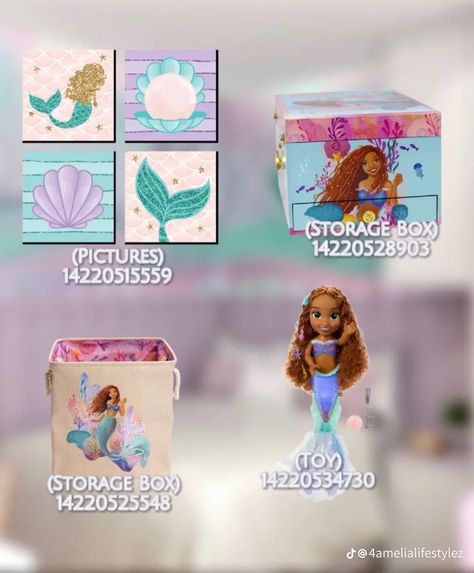 Bloxburg Mermaid Decal Codes, Mermaid Decals Bloxburg, Mermaid Decals, Bloxburg Disney Princess Decal Codes, Disney Princess Decals Bloxburg, Tiana Decals Bloxburg, Toddler Room Bloxburg, Disney Decals Bloxburg, Bloxburg Toy Decal Codes