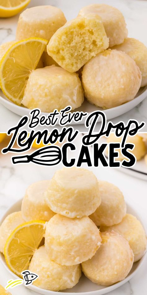 Lemon Drop Cakes Lemon Drop Muffins, Lemon Drops Recipe, Mini Lemon Drop Cakes, Lemon Cakes Recipes, Lemon Drop Recipe, Drop Cake, Cakes Easy, Lemon Cakes, Lemon Drops