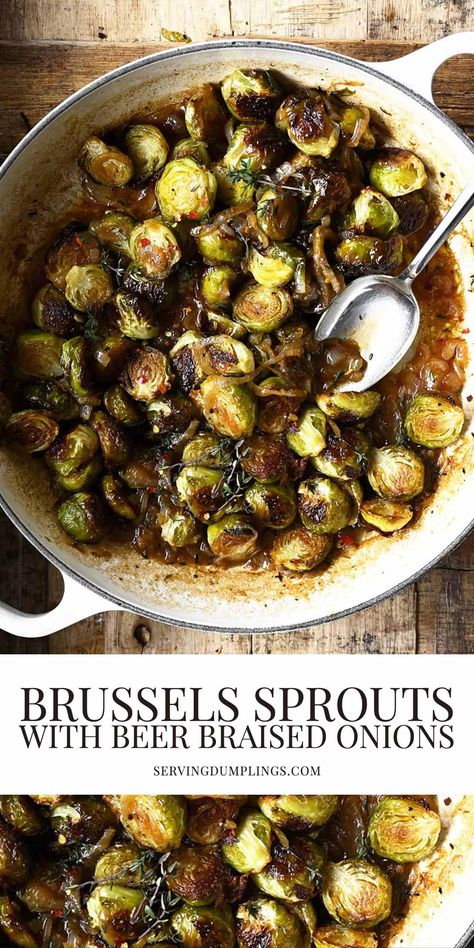 Braised Brussel Sprouts, Braised Onions, Autumn Vegetables, Cooking With Beer, Roasted Brussels Sprouts, Side Dish Recipes Easy, Easy Side Dish, Yummy Salad Recipes, Roasted Brussel Sprouts