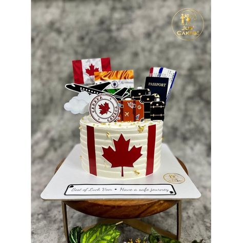 Safe Journey Cake Design, Safe Journey Cake, Canada Cake Design, Happy Journey Cake Ideas, Happy Journey Cake, Journey Cake, Bon Voyage Cake, Leaving Party, Modern Birthday Cakes