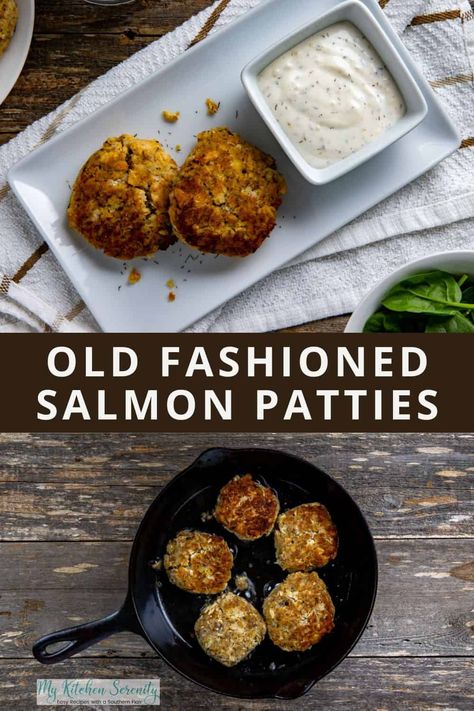 Salmon patties are the same thing as salmon croquettes or salmon cakes. The main ingredients are canned salmon, bread crumbs, egg, lemon pepper seasoning, and a little grated sweet onion. Perfect to serve with my Lemon Dill Sauce. Salmon Croquettes Recipe Southern, Salmon Patties With Fresh Salmon, Salmon Croquette, Old Fashioned Salmon Patties, Salmon Bread, Xmas Brunch, Seared Salmon Recipes, Lemon Dill Sauce, Holiday Meal Planning