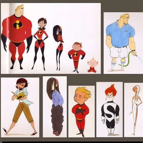 Venturia Animation Studios on Instagram: “From "The Art of The Incredibles" book. A wonderful page with character designs by Tony Fucile and Teddy Newton. More stuff for The…” Mr Incredible Concept Art, The Incredibles Concept Art, The Incredibles Fanart, Pixar Character Design, The Incredibles 2004, Western Anime, Character Design Tips, Animation News, News Art