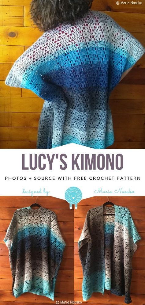 Lucy's Kimono Free Crochet Pattern | Wool Pattern Kimono Pattern Free, Crochet Sweater Coat, Crochet Kimono Pattern, Crochet Kimono Cardigan, Poncho Au Crochet, Crochet Shawl Free, Crochet Cardigan Pattern Free, Crochet Kimono, Crochet Poncho Free Pattern