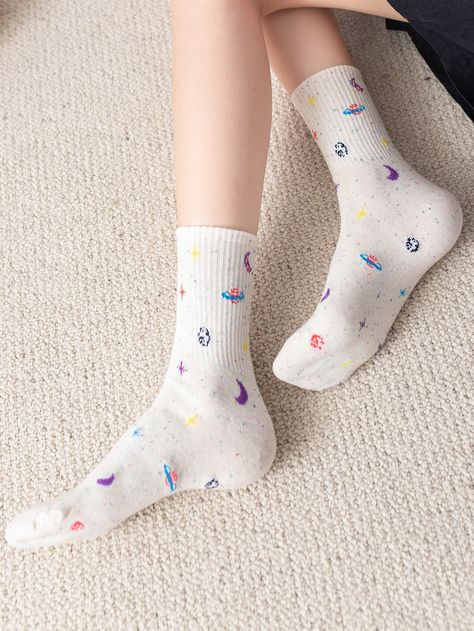 Moon Print Crew Socks Galaxy Socks, Star Socks, Space Socks, Socks Womens, Womens Socks, Socks Cute, Moon Pattern, Socks Gift, Women Crew Socks