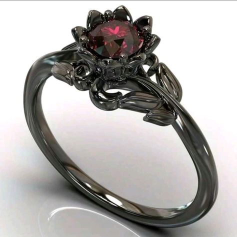 Brand New In Package See Photos For Details Size 5 Cubic Zirconia Dark Red Wedding Ring, Red And Black Engagement Rings, Black And Red Engagement Ring, Red Ring Aesthetic, Gothic Rings Engagement, Rose Engagement Ring Flower, Engagement Rings Red, Emo Wedding, Unique Ruby Rings