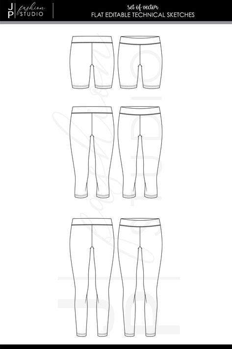 Flat Sketches Fashion, Sketches Fashion, Illustration Template, Technical Illustration, Technical Drawings, Flat Sketches, Tech Pack, Leggings Kids, Girls Leggings