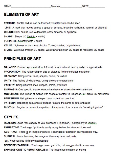 06. ELEMENTS, PRINCIPLES, AND STYLES OF ART DEFINITIONS History Lessons High School, School Elements, Styles Of Art, The Elements Of Art, Art Analysis, Art Critique, Art Teacher Resources, Art Handouts, Art History Lessons