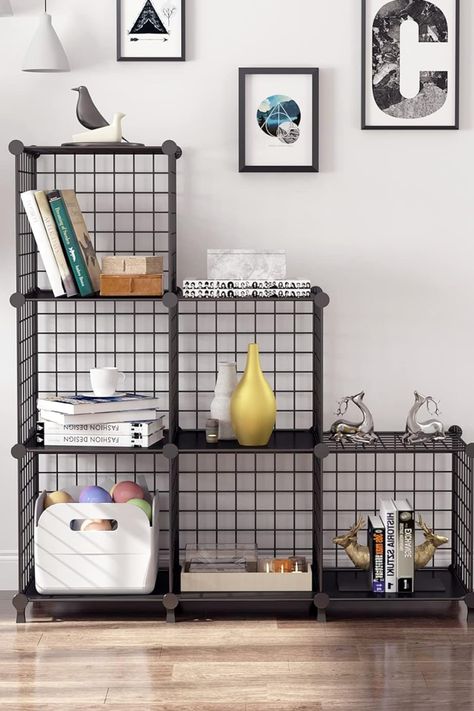 Wire cube storage shelf Metal storage shelf Modular storage Closet organizer Bookcase Storage bins Portable storage solution Cube Storage Decor Bedroom, Wire Cube Storage Ideas, Wire Cube Storage, Cube Storage Decor, Metal Storage Shelves, Cube Storage Shelves, Bookcase Organization, Metal Grid, Storage Closet