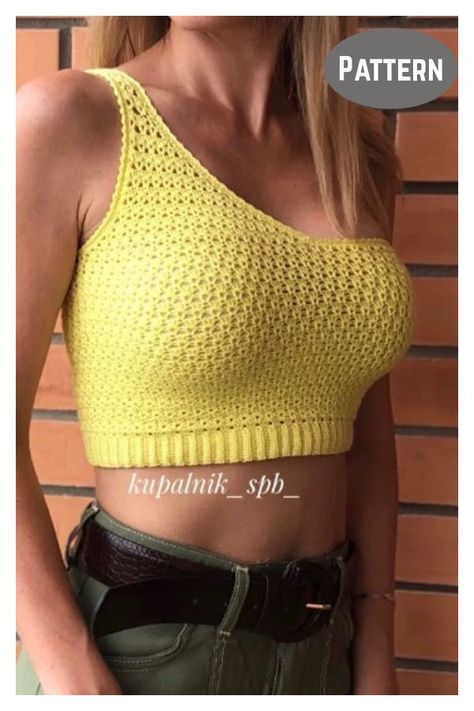 Crochet One Strap Top, Crochet Tops Designs, One Shoulder Top Crochet Pattern, Crochet One Sleeve Top, Knitted Shirt Pattern Free, One Shoulder Crochet Top Free Pattern, Crochet Off The Shoulder Top Pattern, Crochet Tube Top Pattern Free, One Shoulder Crochet Top