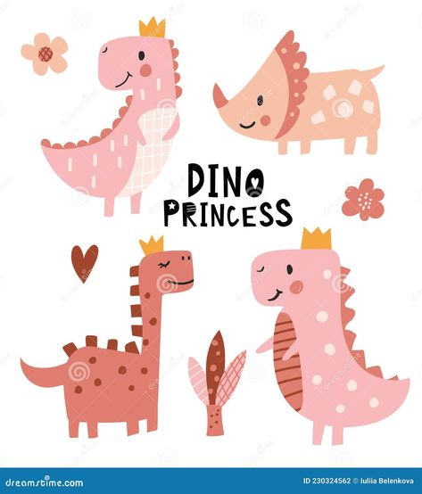 Dinosaur Cute Illustration, Dinosaur Cartoon Cute, Dinosaur Princess Party, Cute Dinosaur Illustration, Princess Illustration Kids, Cute Dino Wallpaper, Dino Girl Party, Princess Dinosaur, Dino Illustration